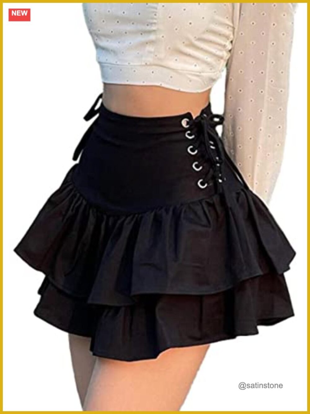 Gothic Ruffle Mini Skirt High Waisted Lace Up A-Line Y2k Alt Grunge